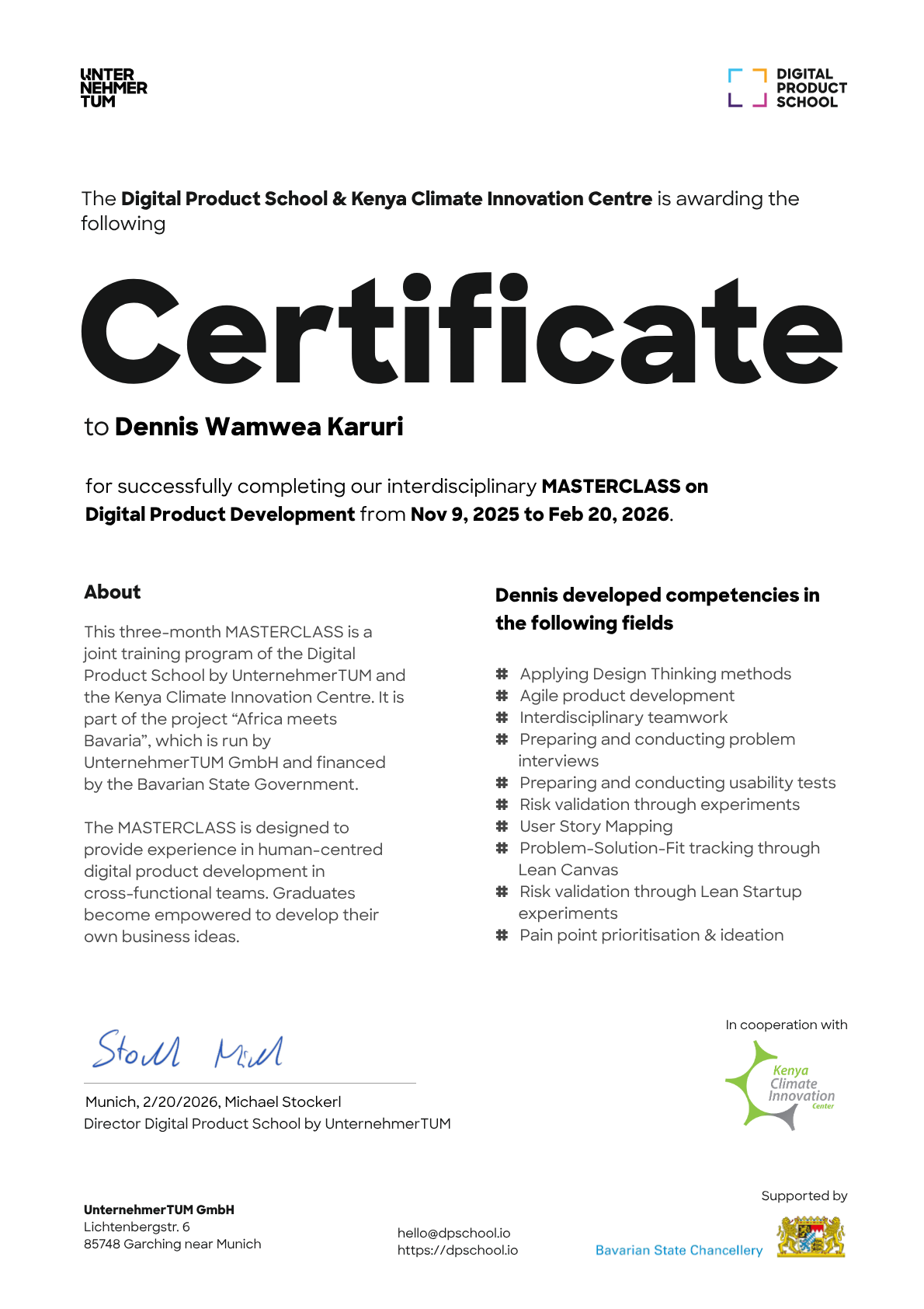 Preview of the certificate